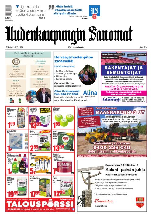 Uudenkaupungin Sanomat 28.7.2026