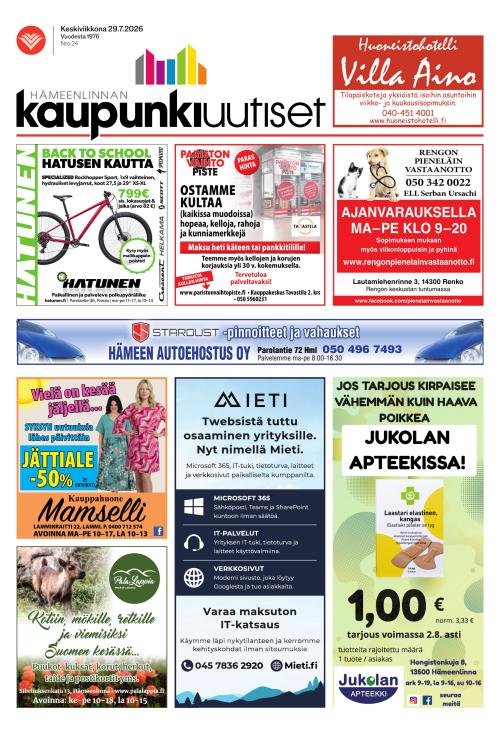 Hämeenlinnan kaupunkiuutiset 29.7.2026