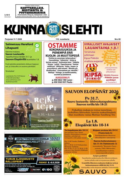 Kunnallislehti Paimio-Sauvo-Kaarina 31.7.2026