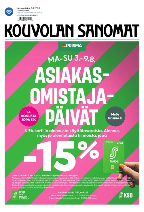 Kouvolan Sanomat 3.8.2026