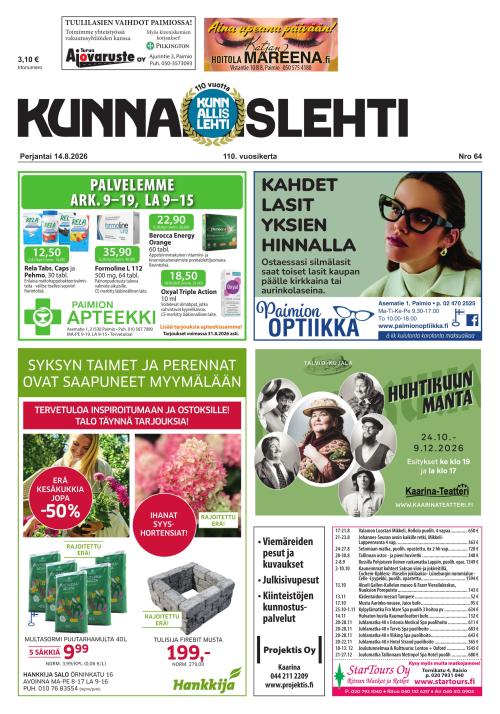 Kunnallislehti Paimio-Sauvo-Kaarina 14.8.2026