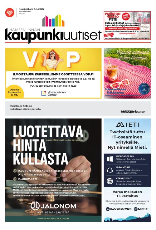 Hämeenlinnan kaupunkiuutiset 5.8.2026