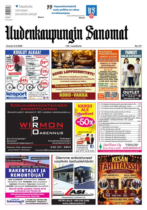 Uudenkaupungin Sanomat 6.8.2026