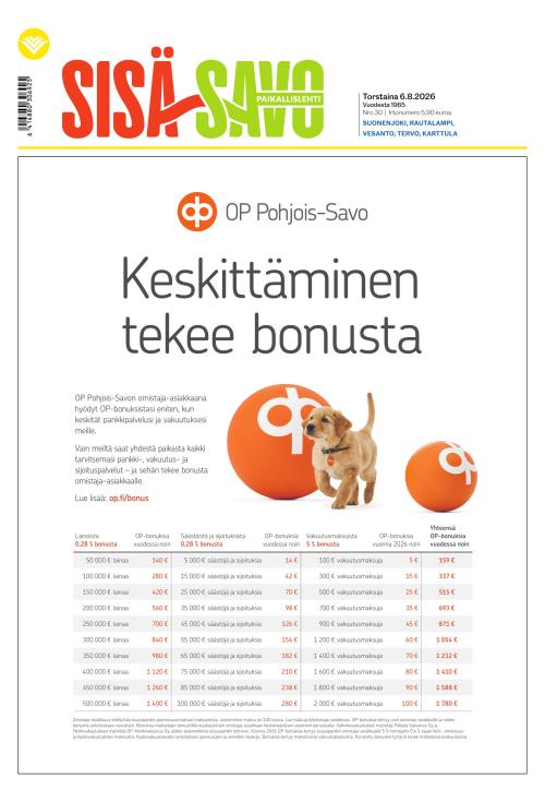 Paikallislehti Sisä-Savo 6.8.2026