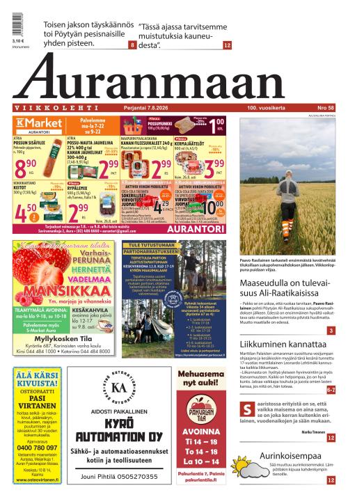 Auranmaan Viikkolehti 7.8.2026