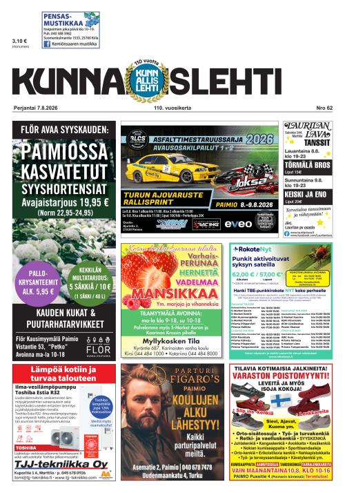 Kunnallislehti Paimio-Sauvo-Kaarina 7.8.2026