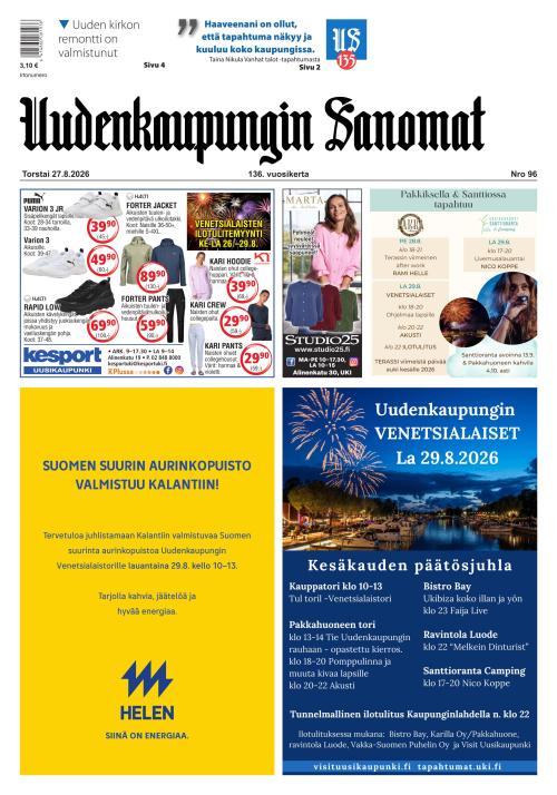 Uudenkaupungin Sanomat 27.8.2026