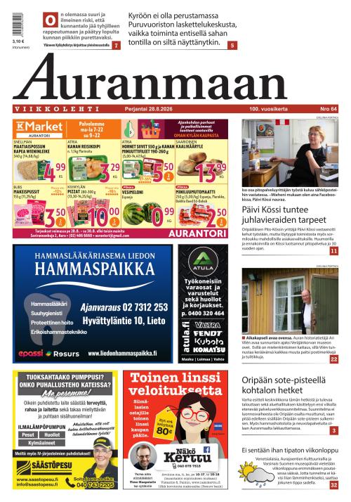 Auranmaan Viikkolehti 28.8.2026