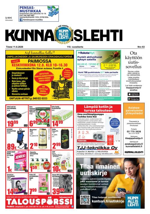 Kunnallislehti Paimio-Sauvo-Kaarina 11.8.2026