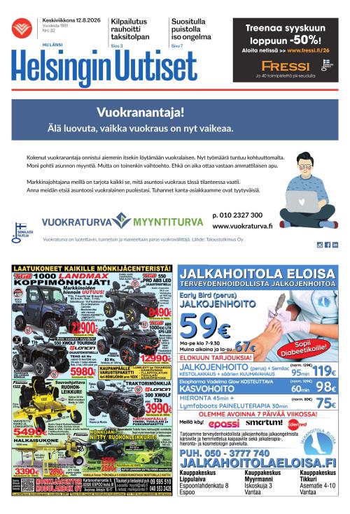 Helsingin Uutiset (Länsi) & Munkin Seutu 12.8.2026