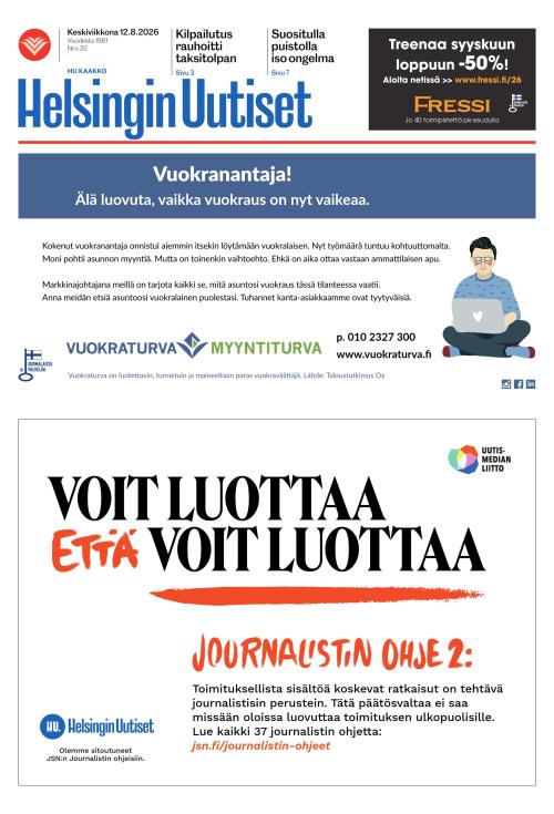Helsingin Uutiset (Kaakko) & Kallio Lehti 12.8.2026