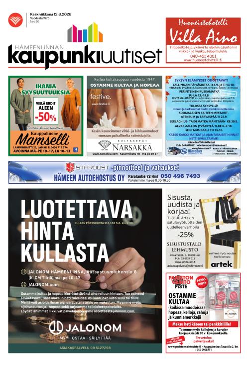 Hämeenlinnan kaupunkiuutiset 12.8.2026
