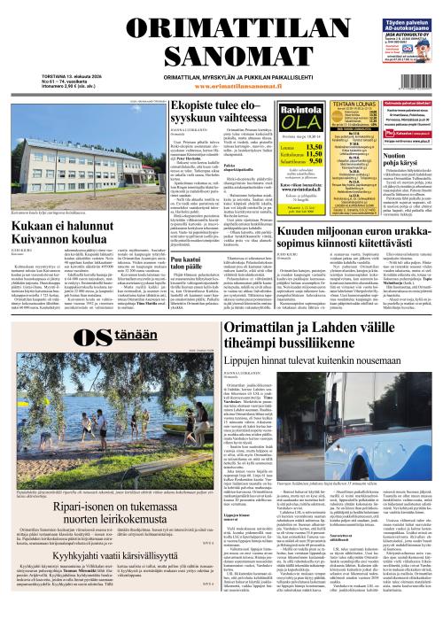 Orimattilan Sanomat 13.8.2026