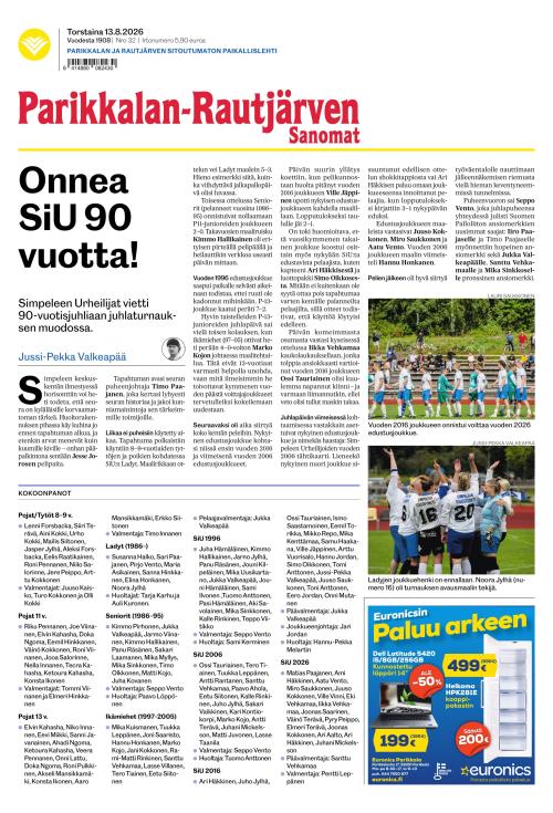 Parikkalan-Rautjärven Sanomat 13.8.2026