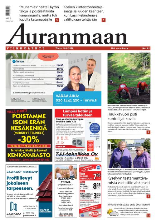 Auranmaan Viikkolehti 18.8.2026