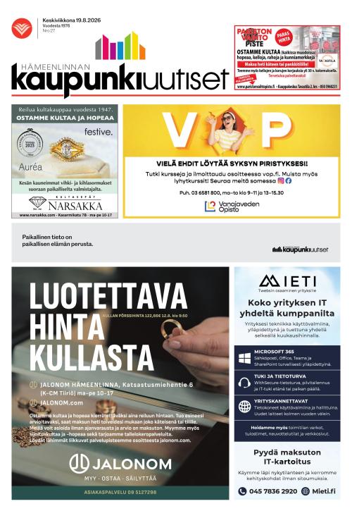 Hämeenlinnan kaupunkiuutiset 19.8.2026