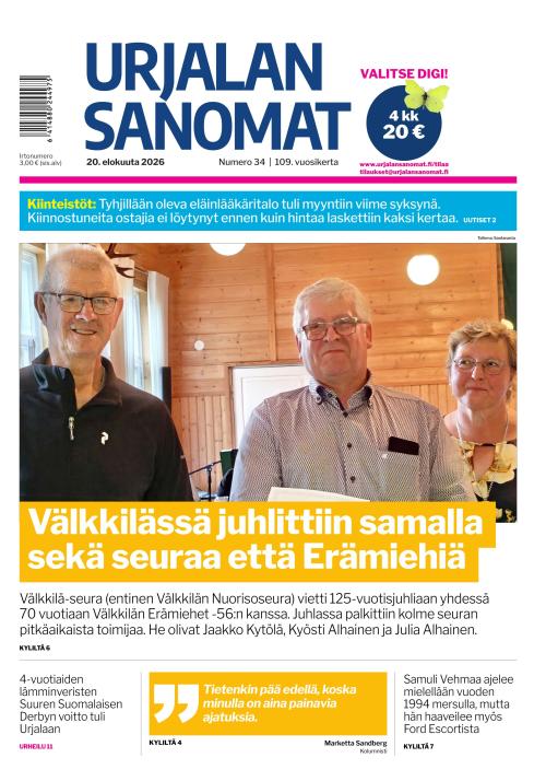 Urjalan Sanomat 20.8.2026