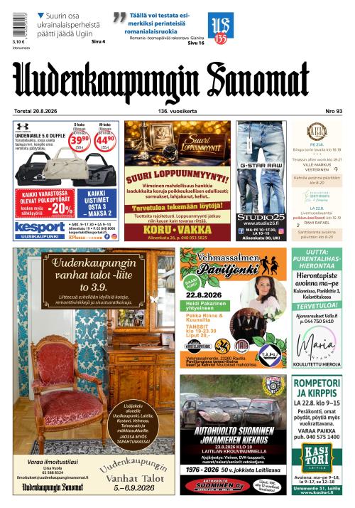 Uudenkaupungin Sanomat 20.8.2026