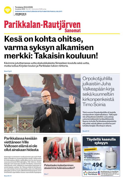 Parikkalan-Rautjärven Sanomat 20.8.2026