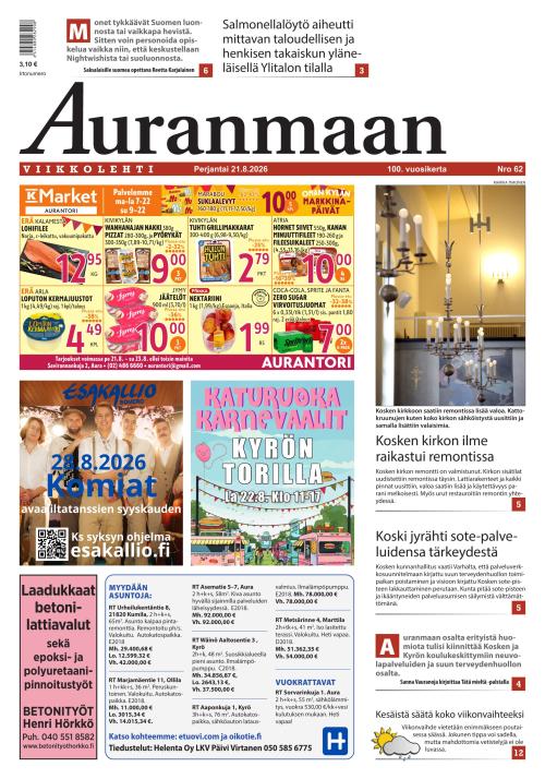 Auranmaan Viikkolehti 21.8.2026