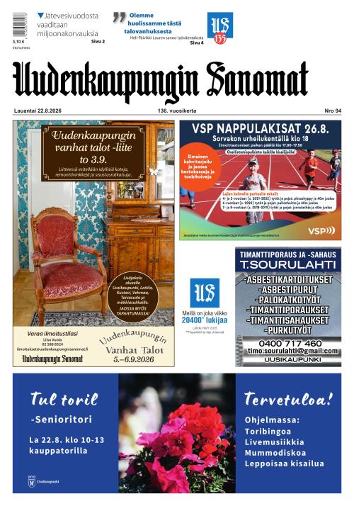 Uudenkaupungin Sanomat 22.8.2026
