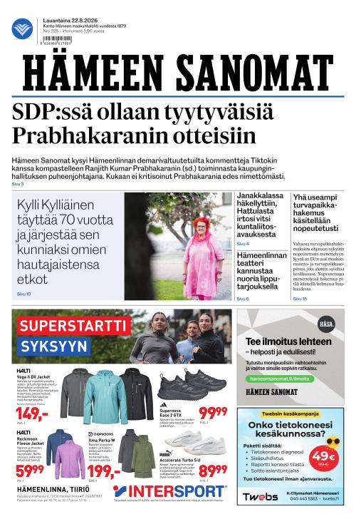 Hämeen Sanomat 22.8.2026