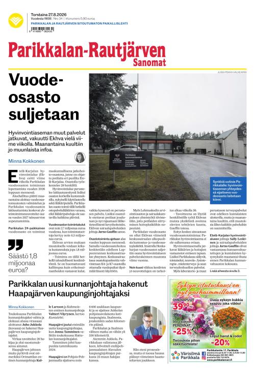 Parikkalan-Rautjärven Sanomat 27.8.2026