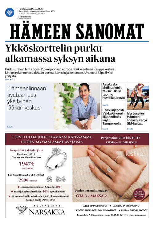 Hämeen Sanomat 28.8.2026