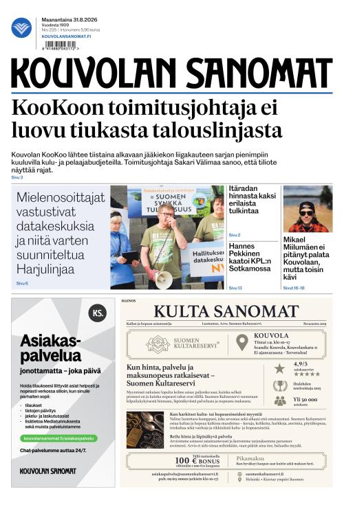 Kouvolan Sanomat 31.8.2026