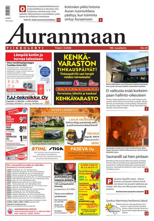 Auranmaan Viikkolehti 1.9.2026