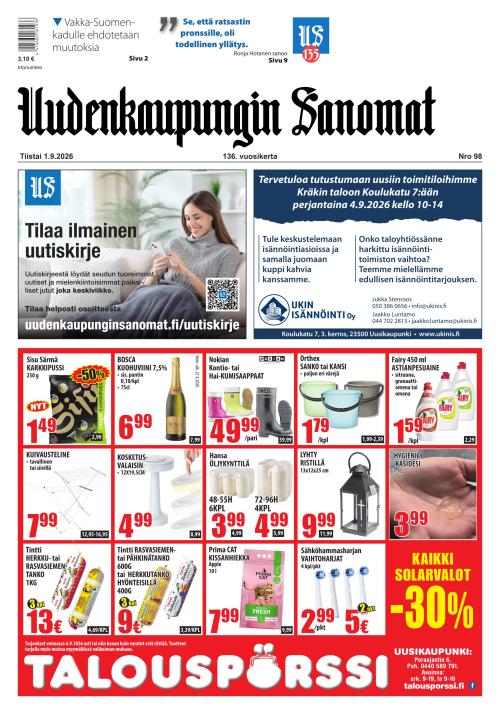 Uudenkaupungin Sanomat 1.9.2026
