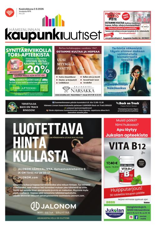 Hämeenlinnan kaupunkiuutiset 2.9.2026
