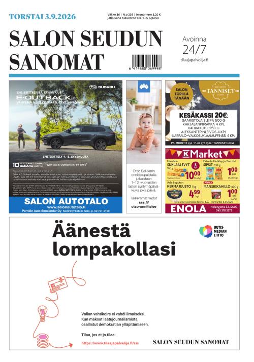 Salon Seudun Sanomat 3.9.2026
