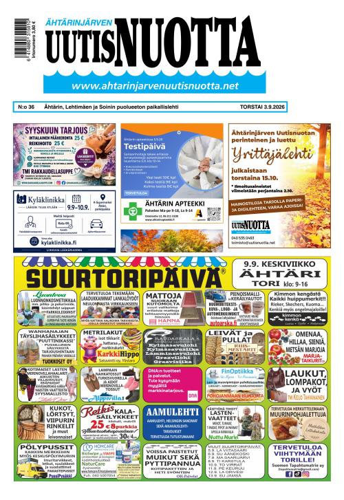 Ähtärinjärven Uutisnuotta 3.9.2026