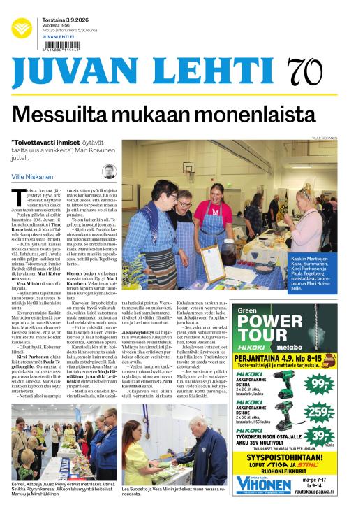 Juvan lehti 3.9.2026