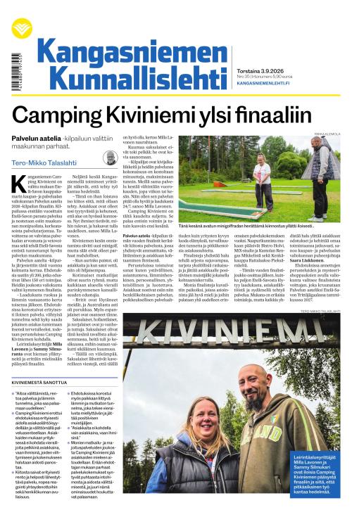 Kangasniemen kunnallislehti 3.9.2026