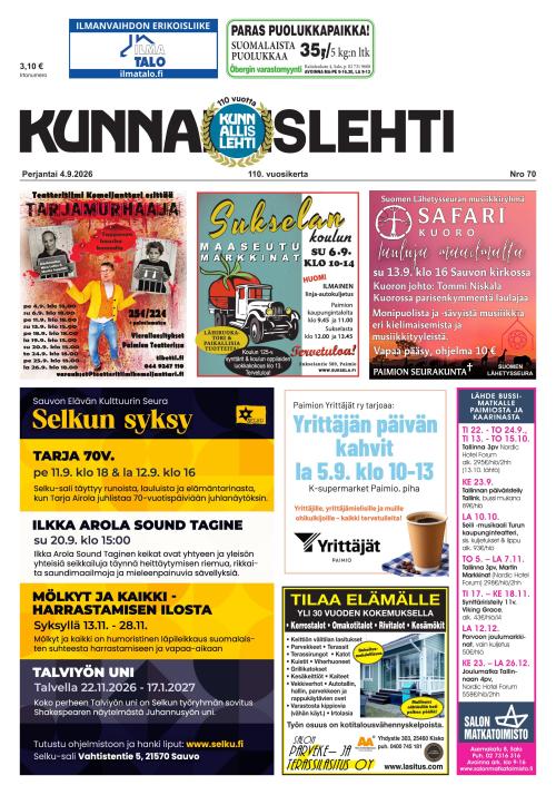 Kunnallislehti Paimio-Sauvo-Kaarina 4.9.2026