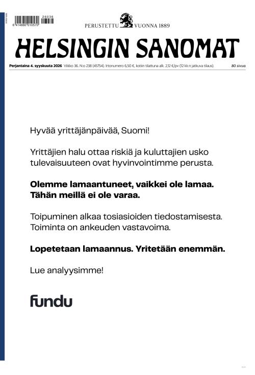 Helsingin Sanomat 4.9.2026