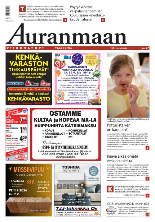 Auranmaan Viikkolehti 8.9.2026