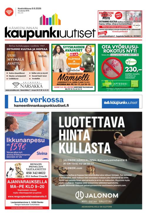 Hämeenlinnan kaupunkiuutiset 9.9.2026