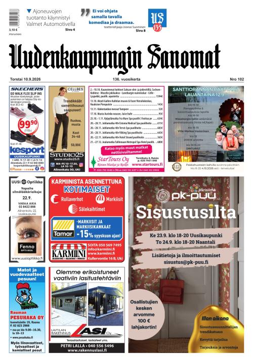 Uudenkaupungin Sanomat 10.9.2026