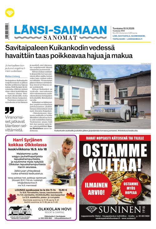 Länsi-Saimaan Sanomat 10.9.2026