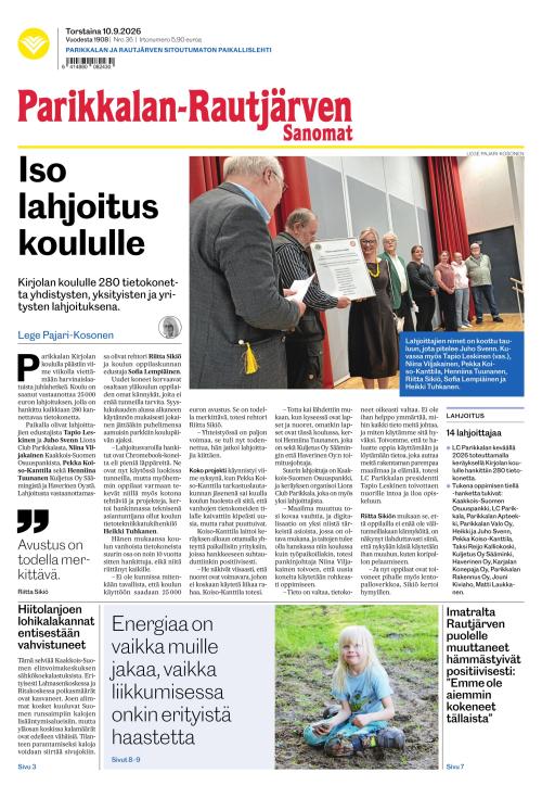 Parikkalan-Rautjärven Sanomat 10.9.2026