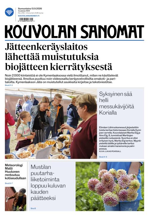 Kouvolan Sanomat 13.9.2026