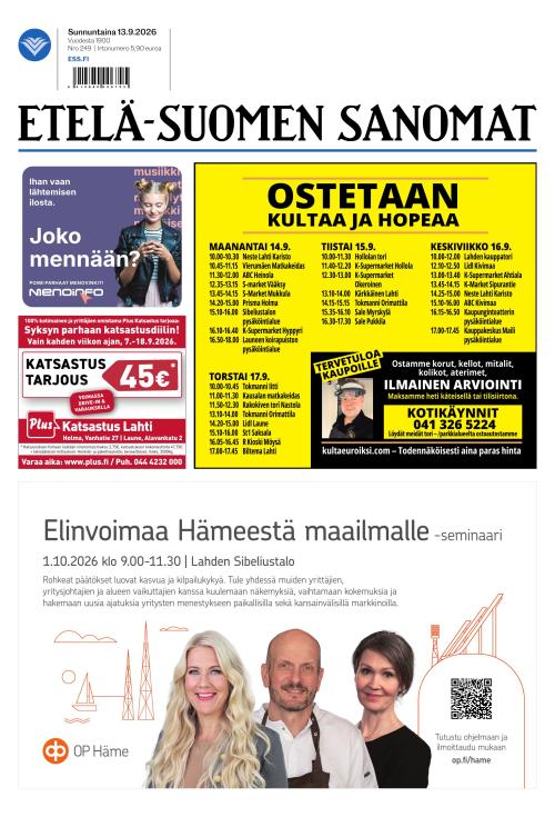 Etelä-Suomen Sanomat 13.9.2026