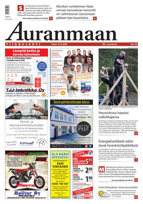 Auranmaan Viikkolehti 15.9.2026