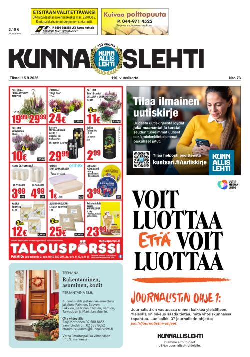 Kunnallislehti Paimio-Sauvo-Kaarina 15.9.2026