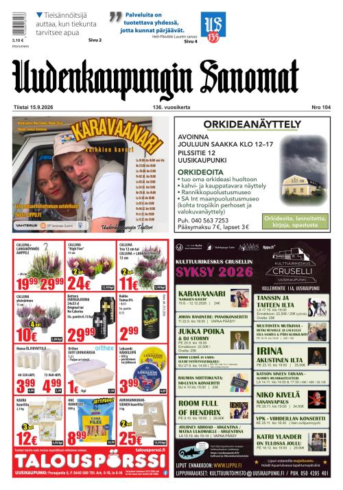 Uudenkaupungin Sanomat 15.9.2026