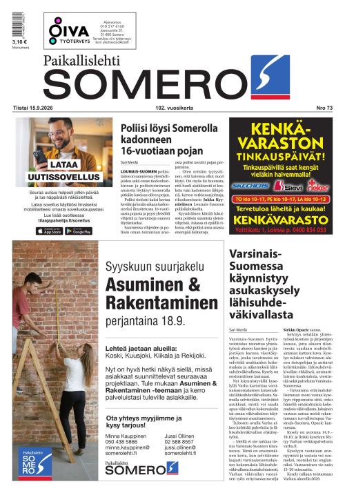 Paikallislehti Somero 15.9.2026
