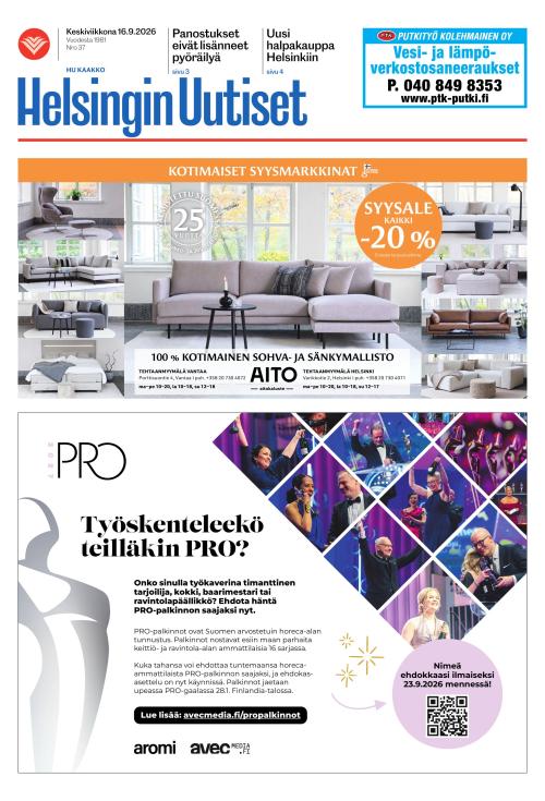 Helsingin Uutiset (Kaakko) & Kallio Lehti 16.9.2026